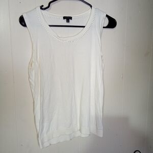 Talbots White Scoop-Neck Tank with Pearl Trim